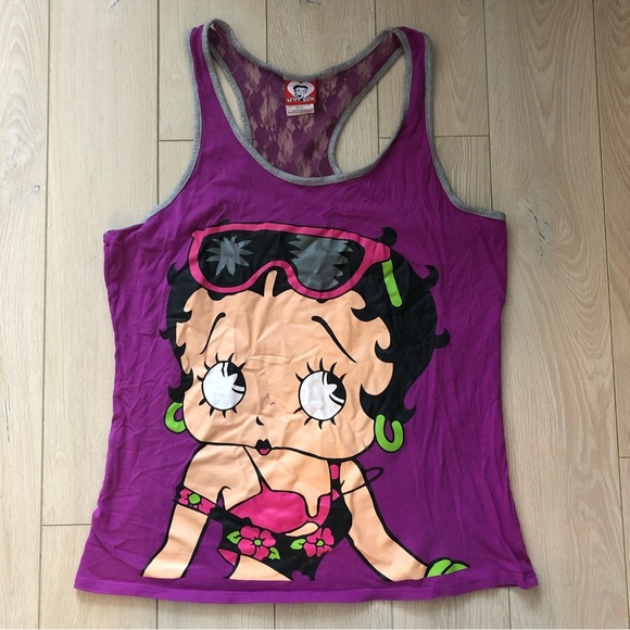 Betty Boop Purple Lace Detail Tank Top - Picture 1 of 8